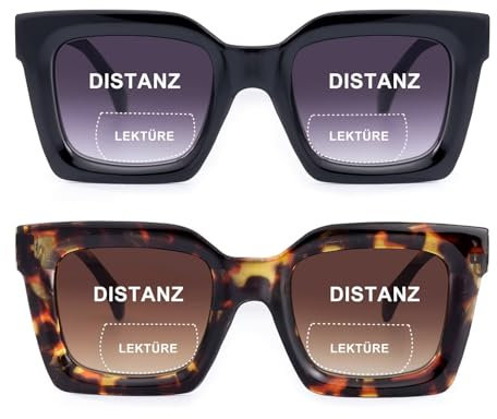 SKYWAY 2er-Pack Bifokale Lesesonnenbrillen für Damen Herren, Klassische Retro Bifokale Sonnenbrille mit Federscharnieren, UV400 Schutz, Schwarz+Schildpatt,+1.5