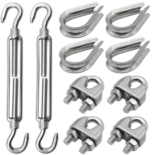 KtbeYTi M8 Tenditore Acciaio Inox Kit Morsetti per Cavi Tiranti Tenditori Regolabile per Giardino Kit(Kit-10 Pezzi)