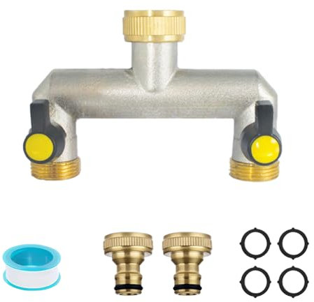 ZAselect Garden Hose Splitter,3/4 Tap Splitter Hose Connect Splitter, Heavy Duty Brass Connector Tap Splitter with Rubber Washers and Quick Connector for Garden Irrigation Watering (2 way)