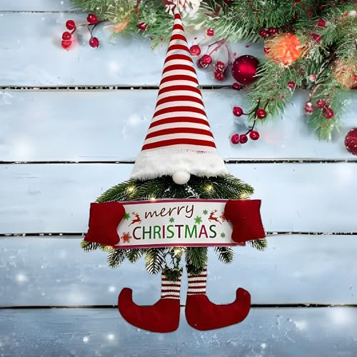 Ghirlanda natalizia con luci LED, 50 x 30 cm, per porta d'ingresso, decorazioni da appendere, cartello di buon Natale, ghirlanda di bambole di Natale per albero di Natale, parete, finestra