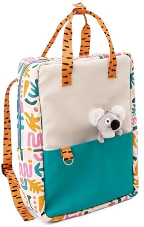 Rucksack 34x24x10cm mit kleinem Kuscheltier Koala 10cm bunt - Rucksack mit Kuscheltier für Jungen und Mädchen - Abnehmbarer Pluschspielzeug Weich und Flauschig