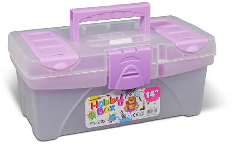 Tool Lab Tool Box with Carry Handle - Multipurpose Waterproof Organizer for Crafts, Crayons, Pencils, Stationery, Paint Brushes, and Hair Accessories -Storage with Compartments, Trays, and Top Indent