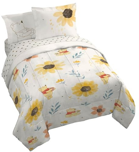 Jay Franco Disney Winnie Puuh Bettwäsche-Set für King-Size-Bett, 7-teiliges Bettwäsche-Set mit Bettlaken und Kissenbezügen, superweiche, gemütliche Bettwäsche mit Blumenmuster