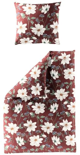 JACK by Bierbaum Biber Bettwäsche 2 TLG. 135x200cm Blütenmeer Bordeaux Rot Offwhite Grün Blau