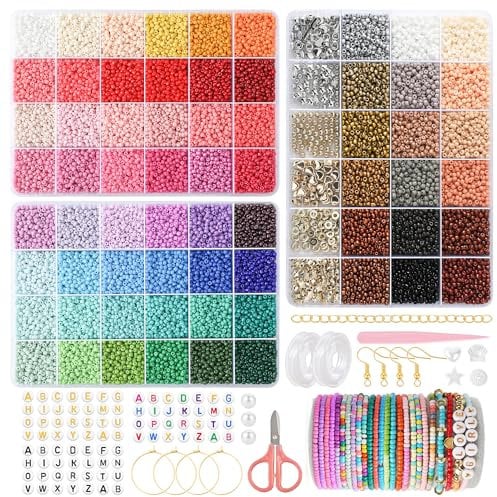 WHCPCYO 72 Farben Selber Machen Perlen für Armbänder 3 Kits, Perlen Set DIY zum Auffädeln mit Buchstaben für Weihnachten,Partys,Feiertag Halsketten Schmuckherstellungs Set