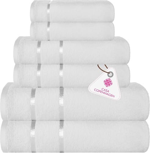 Casa Copenhagen Eternal 6-teiliges Handtuchset, Weiß, 500 g/m², 2 Badetücher, 2 Handtücher, 2 Waschlappen aus weicher ägyptischer Baumwolle für Badezimmer, Küche und Dusche