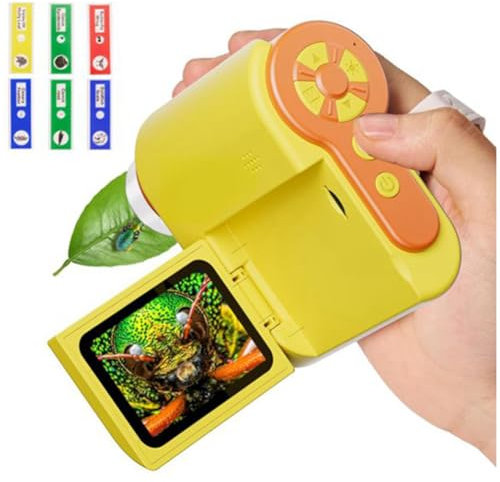 Yopeissn Mikroskop für Kinder, 1000-Faches Handmikroskop mit HD-Bildschirm für Kinder mit Einstellbaren LED-Leuchten für Kinder