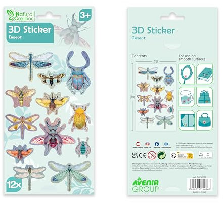 Avenir 3D-Aufkleber, 10 Stück, mehrfarbig, Insektenmotiv, diese schönen und realistisch aussehenden 3D-Aufkleber lassen sich herausnehmen und präsentieren eine wunderschöne Sammlung. Ab 3 Jahren