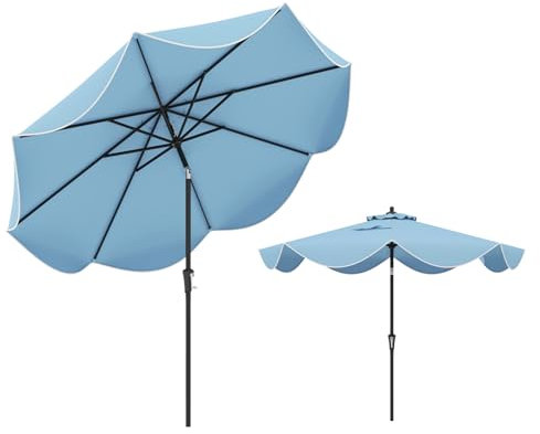 KOMFOTTEU Sombrilla de Jardín 270 cm, Parasol Terraza Exterior Inclinable con Manivela, Sombrilla de Mercado con 8 Varillas, Protección Solar, para Terraza, Picina, Café, sin Base (Azul)