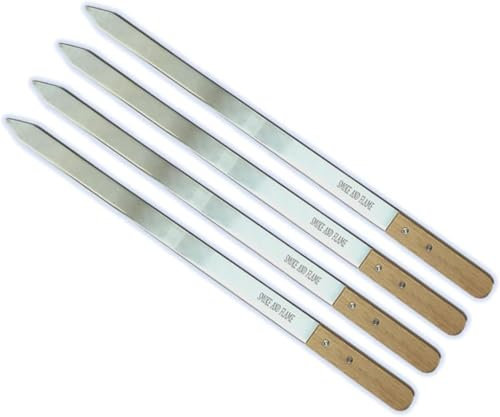 Extra Wide Flat Metal Kebab Skewers for BBQ - Large 60cm Long, 23mm Wide, 2mm Thick Stainless Steel with Superior Design & Quaity. Set of 4 Ideal for Shish, Boobideh, Persian, Turkish, Koobideh