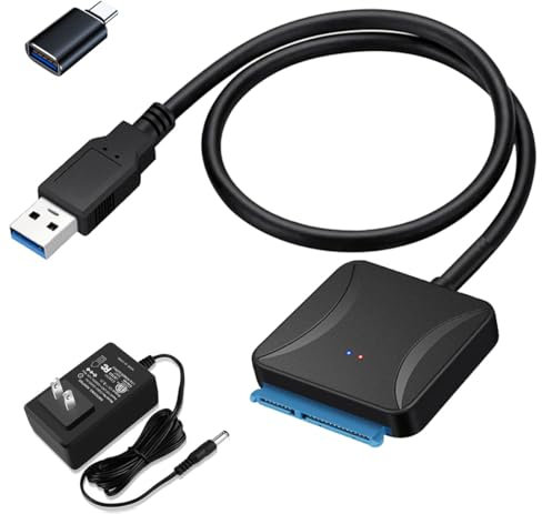 FRIGRAF High Speed SATA to USB 3.0 Cable, SATA to USB Adapter for 2.5”SSD & HDD,2in1 Sata Cable Type-C/Type-A (USB to 2.5 3.5 SSD HDD with Power)