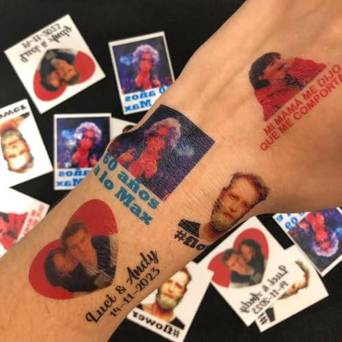 Yatatu - 50 tatouages temporaires personnalisés 4x4 cm avec votre photo - Idéal pour événements, mariages, fêtes et anniversaires