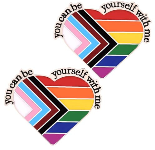 TISCH 2 Stück Pride Pin Gay Pride Inspirierenden Zitaten Regenbogen Herz Anstecker (Rainbow)