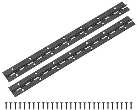 M METERXITY 2-Pack Piano Hinges, 14 Inch / 350mm Stainless Steel Continuous Piano Hinge with Holes and Screws for Cabinets Door/Storage Box [1.2X 0.04/ 30x 1mm Open Width Thick, Black]