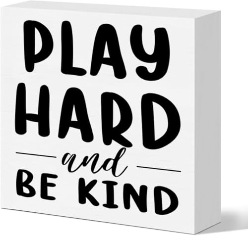 7x7 Inch Playroom Decor Wooden Box Sign, Nursery Kid'S Bedroom Desk Decor Playroom Toy Room Toddler Decoration Wooden Sign, Play Hard And Be Kind