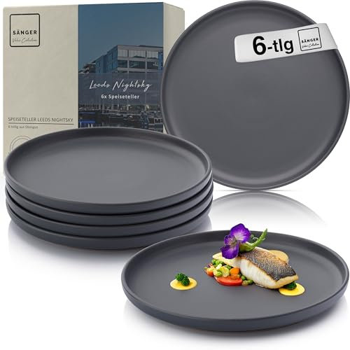 SÄNGER Leeds Nightsky | Teller Set für 6 Personen aus Steingut, Kratz- und Mikrowellenfest, Speiseteller Essgeschirr in Blau Grau | VALUE COLLECTION