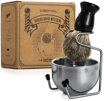 DEBETOOL Shaving Brush Set for Men – Pure Badger Hair Shaving Brush and Bowl, Exfoliating Shaving Cream Brush Gifts for Fathers Day