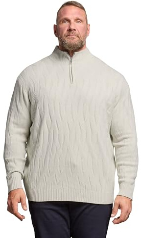 BadRhino Big & Tall Marshmallow Cable Knit Quarter Zip Jumper - Men's - Plus Size Curve Cream