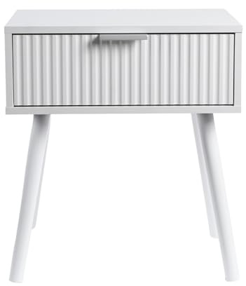 OHS Ribbed Bedside Table 1 Drawer, Venice Decorative Wooden Nightstand Side Table Living Room Bedroom Storage Unit Modern Side End Tables for Home, White - 40 x 30 x 45cm