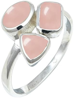 JEWELSTREZORO Rose Qaurtz Gemstone Band Ring Men And Women Gift Item Sterling Silver Handmade All Size TSR1155BX_12 (N 1/2)