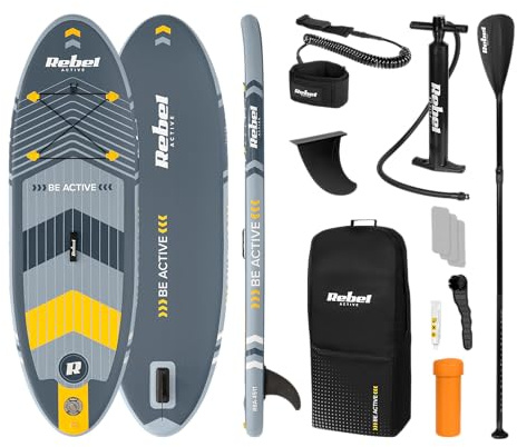 Rebel Electro Brett SUP Schwimmpumpe Drop-Stitch 244 cm Set Paddel Pumpe Rucksack RBA-4511
