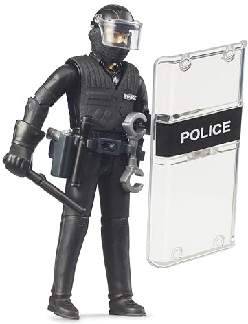 bruder 62151 - bworld Figur Police Special Forces | Mit Schutzschild, Ausrüstung, Spielfigur Spezialeinheit, Polizei, Spielzeug ab 4 Jahren