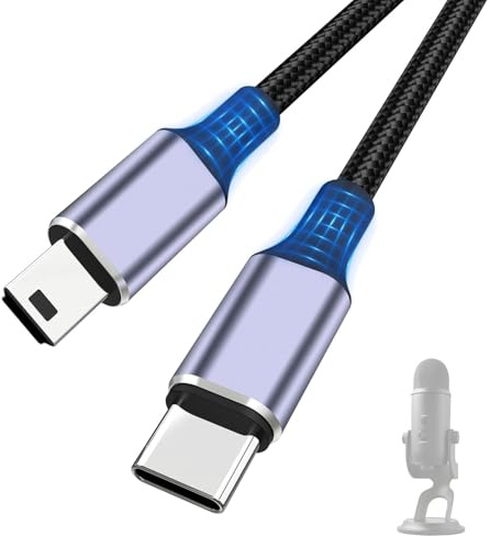 Câble USB C vers Mini USB de type C vers Mini 5 broches Compatible avec Blue Yeti Black Out, MIC Recording Mic, Pro USB Mic, Blue Snowball iCE Microphone USB pour iPhone 15/16/17, smartphones, PC (1 m