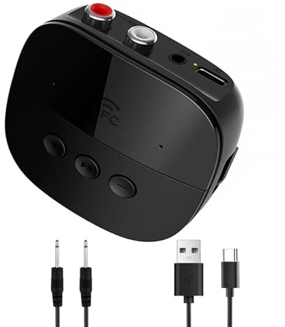 Bluetooth 5.2 Audio Adapter, mit 3.5 mm AUX-Anschluss und Cinch-Eingang | Bluetooth Empfänger Receiver, Bluetooth 5.2 Audio Adapter für Stereoanlage Lautsprecher Verstärker Autoradio Kopfhörer