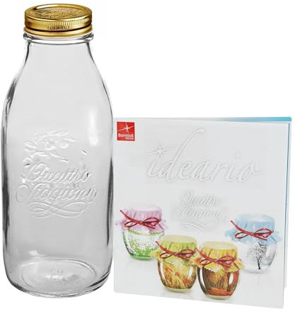 Bormioli Quattro Stagioni - Set da vasetti in vetro per conserva con chiusura a leva, capacità: 1 litro, libro di ricette Bormioli incluso (lingua italiana non garantita)