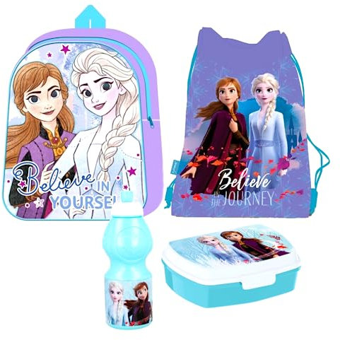 Frozen Eiskönigin ELSA Olaf 4 Teile Set Rucksack Tasche Kindergarten Brotdose Turnbeutel mit Sticker-von-Kids4shop