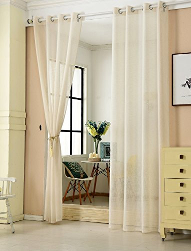 WOLTU 2er Set Gardinen transparent mit Ösen Leinenoptik Vorhang Ösenschal Halbtransparent Stores Voile Fensterschal Deko Leinenvorhang für Wohnzimmer Kinderzimmer Schlafzimmer, 140x225 cm Creme