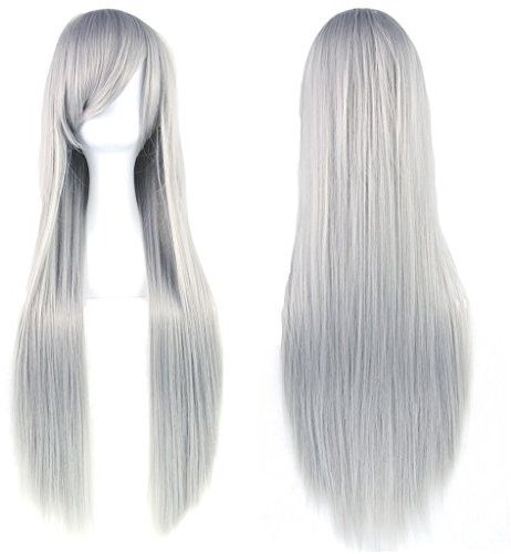 Fouriding 31 Smoke Gray Women's Long Straight Cosplay Party Wigs Hairpieces Hair Cap Lolita Style Anime Wig