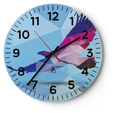 Modern Wanduhr Eagle Illustration modern Grafik 30x30cm Rund Klein Wand Uhr Glas Analog Zimmeruhren Küche Büro Wohnzimmer Glasuhr Wall Clock Dekoration Design Wanddekoration Küchenuhr C4AR30x30-2810