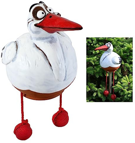 Midene Gartenstecker Keramik Handgefertigt - Gartendeko für Draußen Wetterfest - Garten Deko Keramik - Gartenfiguren & Gartenstatuen - Storch GKR11