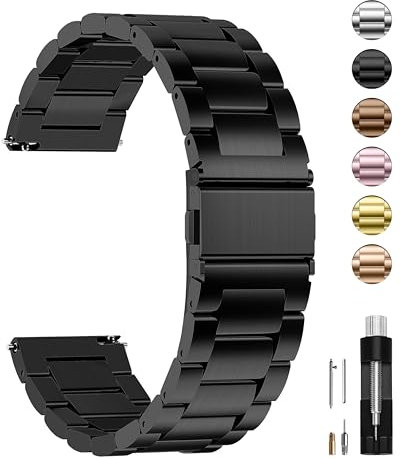 Fullmosa Edelstahl Uhrenarmband 16mm 18mm 19mm 20mm 22mm 24mm für Uhr und Smartwatches| Wechsel Ersatz Metallarmband mit Schnellverschluss für Damen&Herren, 16mm Schwarz