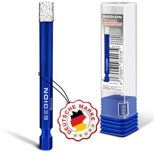 SEDION ® Fliesenbohrer 8mm Sechskant E 6.3 - Bohrer zum Bohren von harte Fliesen - Diamantbohrer 8 mm - Sedion Premium Qualität hochwertige Diamanten - kompatibel mit Bosch Makita u.v.m. Bohrmaschinen