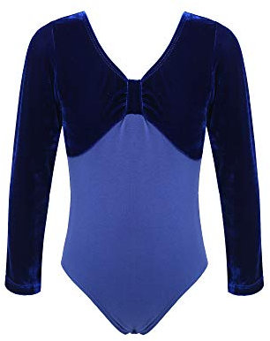 TiaoBug Mädchen Samt Ballettanzug Langarm Ballett Trikot Schleife Tanz-Body Gymnastikanzug Turnanzug Spleiß Ballettkleidung gr. 98-164 Royal Blau 134-140