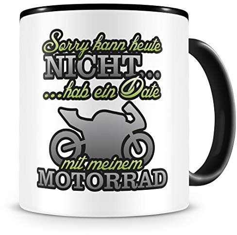 Samunshi® Motorrad Tasse mit Spruch Date mit Motorrad Geschenk für Motobike Fans Kaffeepott Kaffeebecher Kaffeetasse groß Lustige Tassen zum Geburtstag schwarz 300ml