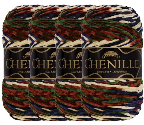 JubileeYarn Chenille Yarn - Worsted Polyester - 100g/Skein - Shangri-La - 4 Skeins