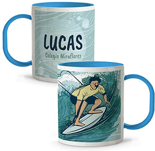 LolaPix Taza plastico personalizada. Taza Plastico Infantil Personalizada. Vaso Infantil Personalizado Duro. Tazas Personalizadas con Nombre SIN BPA. 5 COLORES a ELEGIR. Surf