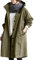 Sllowwa Cappotto lungo trench da donna con cappuccio monopetto spolverino elegante esteso al ginocchio antivento trench primavera autunno giacca capispalla con cappuccio, Verde militare, M