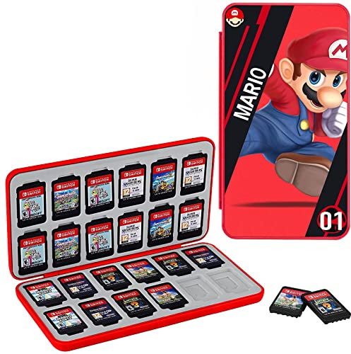 Konphat Switch Spiel Aufbewahrungsbox, Switch Spielkarte Cartridges Halten Sie 24 Spielkarten und 24 Micro SD Karten, Schlank Tragbar Spiele Organizer, Weiches Silikon Futter, Magnetverschluss