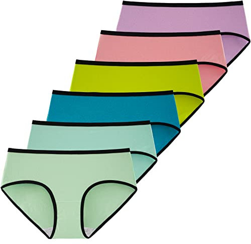 INNERSY Damen Unterhosen Panty Bunt Hipster Unterwäsche Frauen Baumwolle Schlüpfer Mehrpack 6 (S/38 EU, Bunt mit Schwarzer Kante)