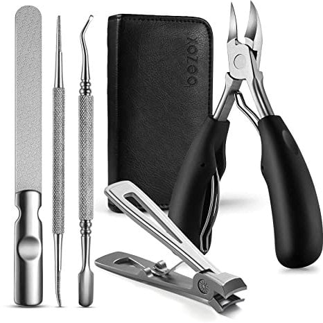 BEZOX Nail Clippers Set for Fingernails and Toenails, 5pcs Manicure Tools, Polished Stainless Steel Nail Scissors Kit for Thick & Ingrown Hard Toenails