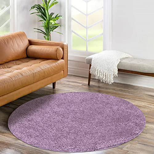 carpet city Shaggy Hochflor Teppich - Rund 160 cm - Lila - Langflor Wohnzimmerteppich - Einfarbig Uni Modern - Flauschig-Weiche Teppiche Schlafzimmer Deko