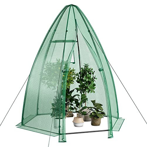 GOPLUS - Invernadero de jardín (PE 160 x 160 x 183 cm, ventana y puerta enrollables, invernadero hexagonal marco de metal, funda impermeable para patio trasero, patio y terraza, protección contra