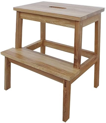 Two Step Wooden Ladder,Home Garden Stepladders Attic Ladder Stool Bathroom Footstool/Simple Side Table with Handle Household Ladder