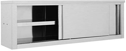 Keketa Küchenwandschrank mit Schiebetüren, Wandmontage Küchenschrank, Hängeschrank Aufbewahrung für Küche und Wohnzimmer Innenmöbel 150x40x50cm Edelstahl