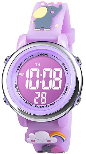 Vicloon Montre Enfant, Montre Enfant Étanche Numérique Sport, Montre Conception de Dessin animé 3D Digitale, Montres LED Rétro Eclairage pour 3 à 11 Ans Fille Garçon Elephant Violet Clair