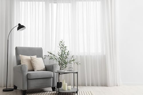 Generisch Gardinen mit Kräuselband Fertiggardine halbtransparent Voile Bleiband Vorhang Wohnzimmer Schlafzimmer Fenster Vorhänge Weiß (HxB 200x150 cm)